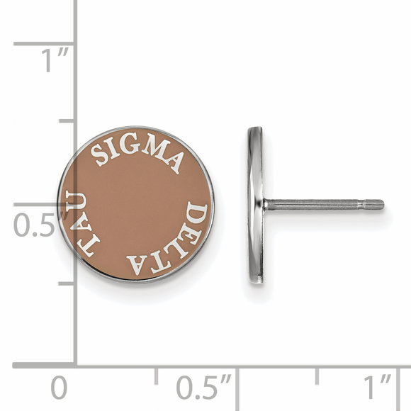 Sterling Rhodium-plated Sigma Delta Tau Sorority Text Color Enamel Post Earrings - Picture 2 of 2